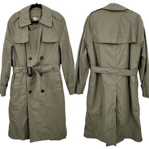 Vtg Military All-Weather Mens Trench Coat Sz 38R Khaki Double-Breasted Belted